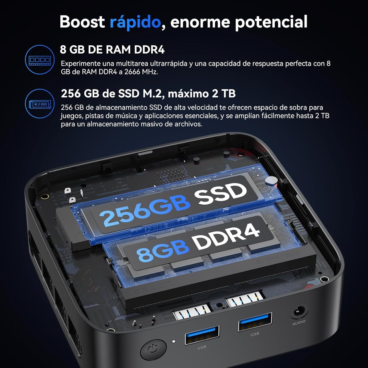 Huidun H50 Mini PC W-11 Pro, Intel Twin Lake N150 (N95/N97 actualizado), 8 GB RAM 256 GB SSD Mini Ordenador,4K@60Hz UHD - Image 4